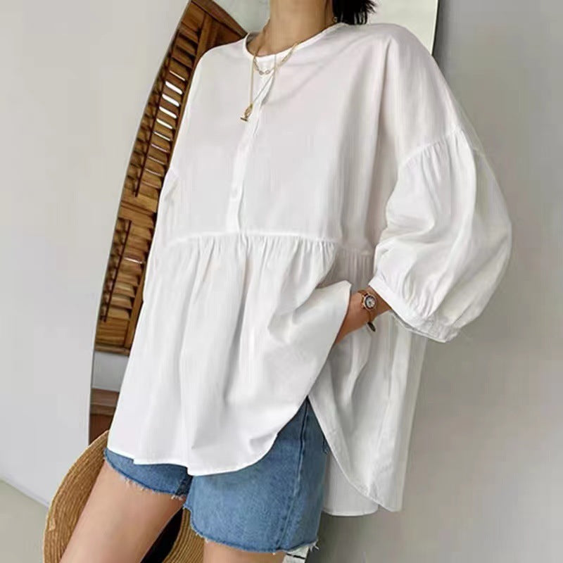 Summer New Loose And Thin Solid Color Cotton Shirt