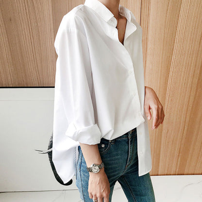 Spring And Autumn Cotton White Shirt Long Sleeve