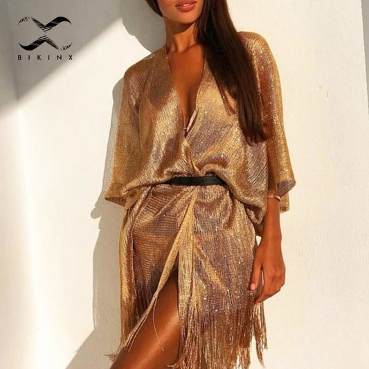 Gland or bikini couvrir robe de plage Sexy pour les femmes plage