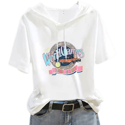 Short-sleeved Women's Western Style Hooded Top T-shirt