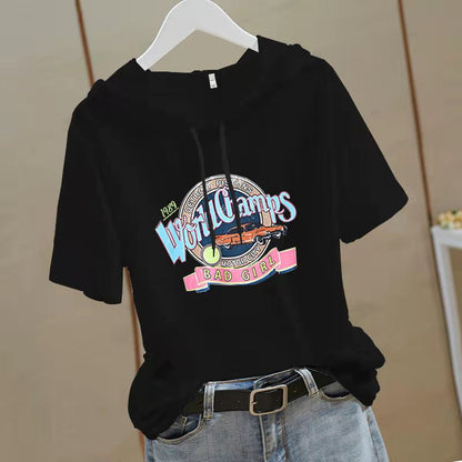 Short-sleeved Women's Western Style Hooded Top T-shirt