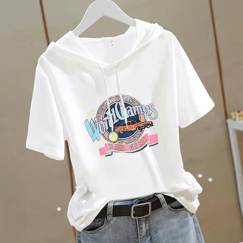 Short-sleeved Women's Western Style Hooded Top T-shirt