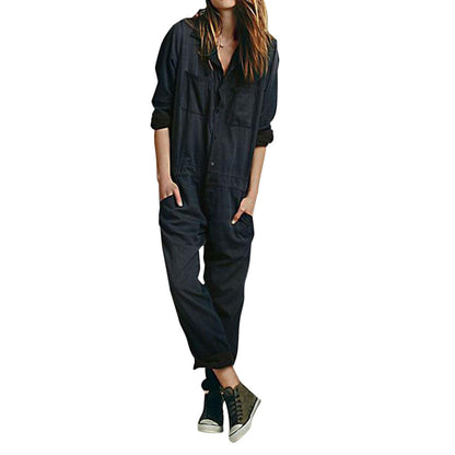 Women's Solid Color Jumpsuit Casual Pocket Trousers