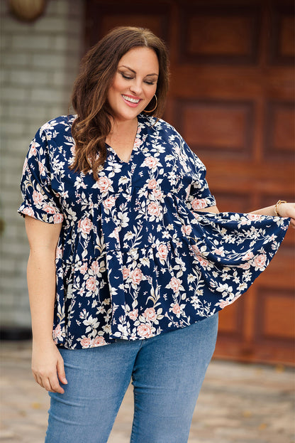 Blusa babydoll atada con cuello en V floral