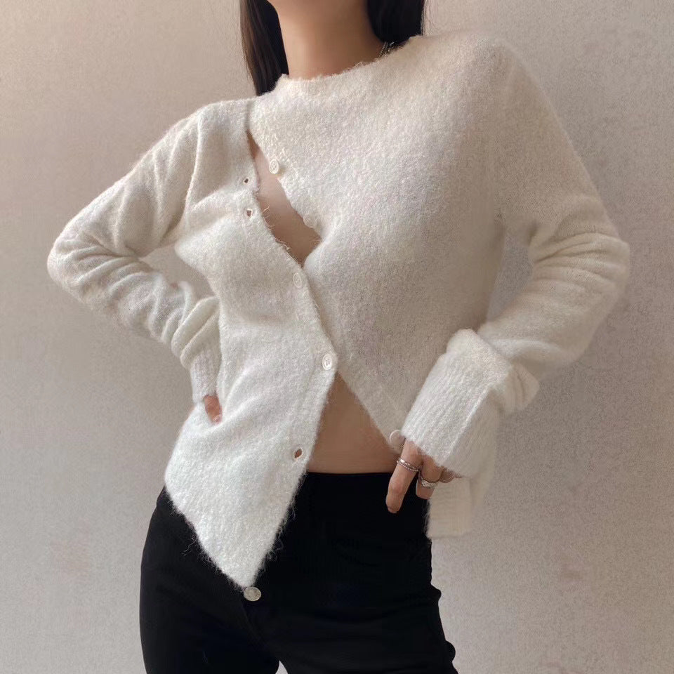 Women's diagonal cardigan long sleeve sweater