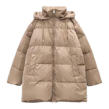 Women's Versatile Zipper Hooded Solid Color Down Jacket Coat