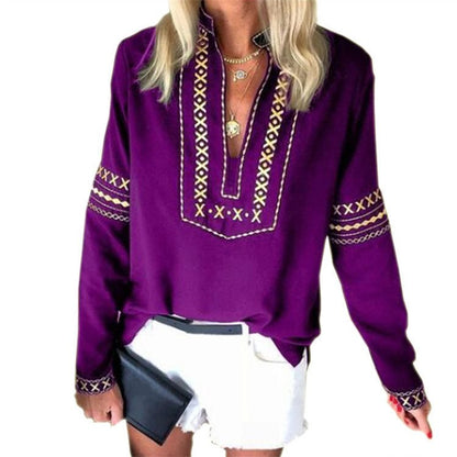 Casual loose ethnic style ladies shirt top