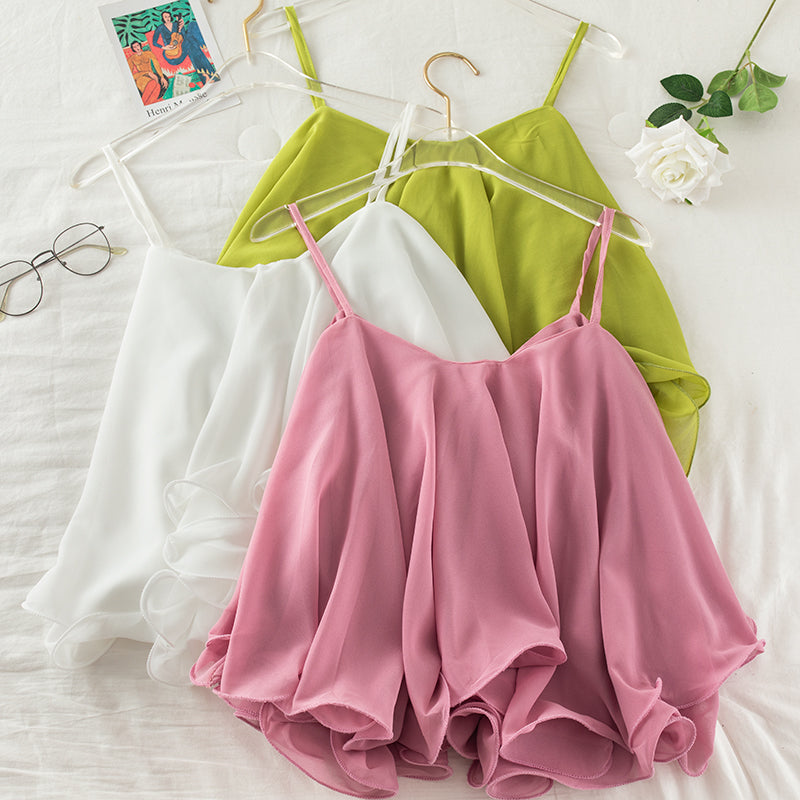 Ladies Chiffon Camisole and T-shirt Ladies Ruffled Loose Top