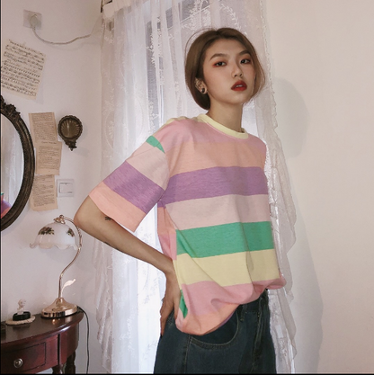 Wind rainbow striped t-shirt