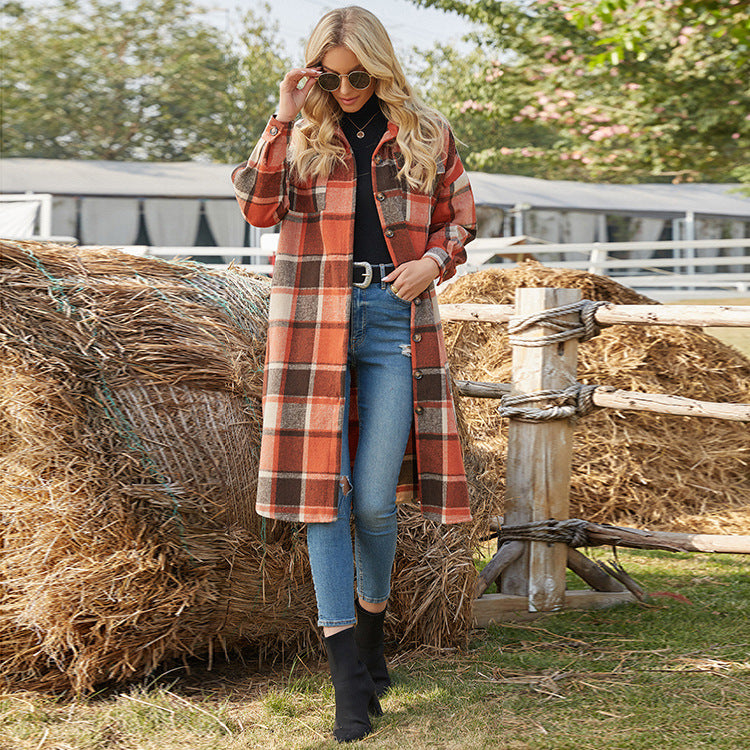 Chaqueta estilo camisa de lana a cuadros con solapa con abertura lateral