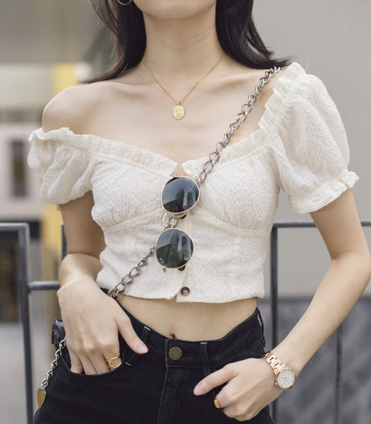 Puff sleeve short shirt