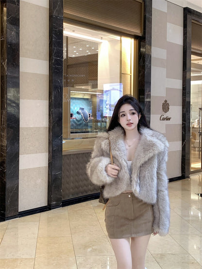 Women's Winter Large Lapel Short Artificial Fur Upper Garment