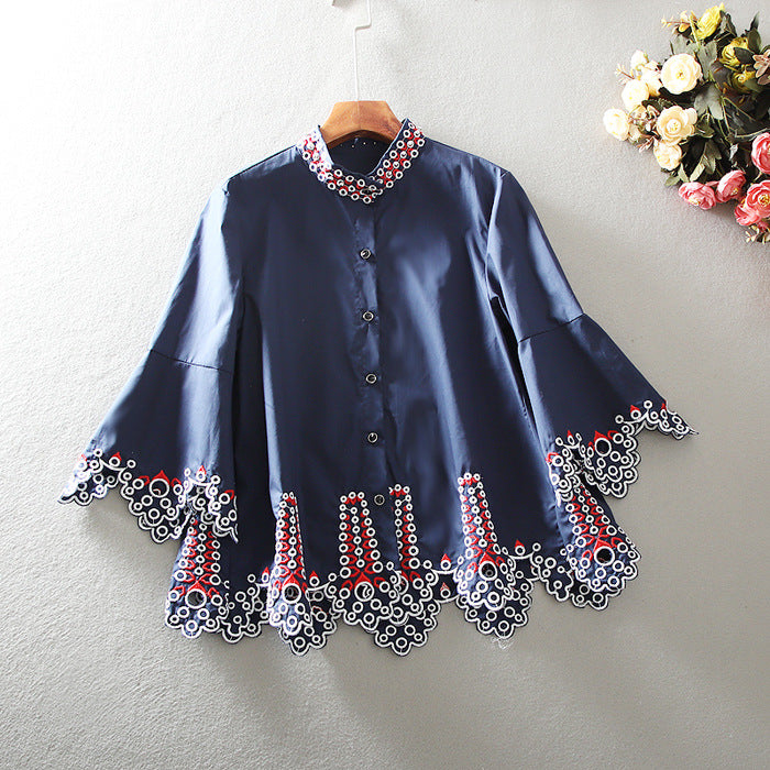 European Station Loose A Version Ruffled Short Shirt Ethnic Style