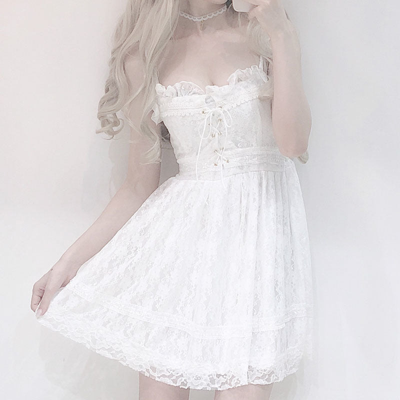 White lace bow tie dress