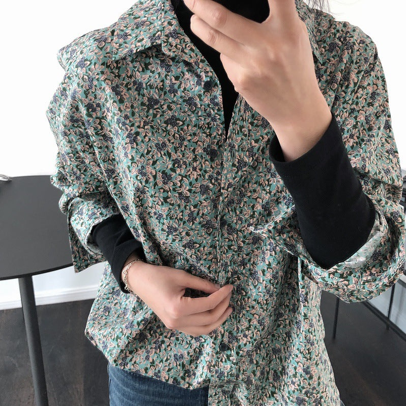 Loose all-match slim long sleeve printed shirt