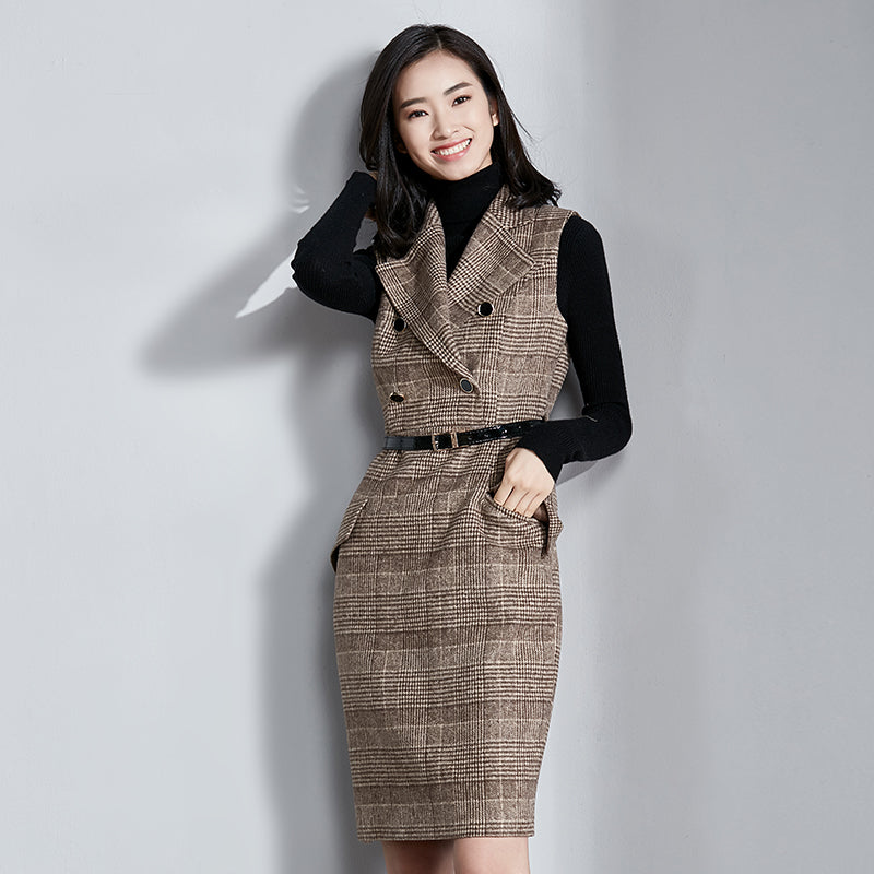 Plaid woolen dress