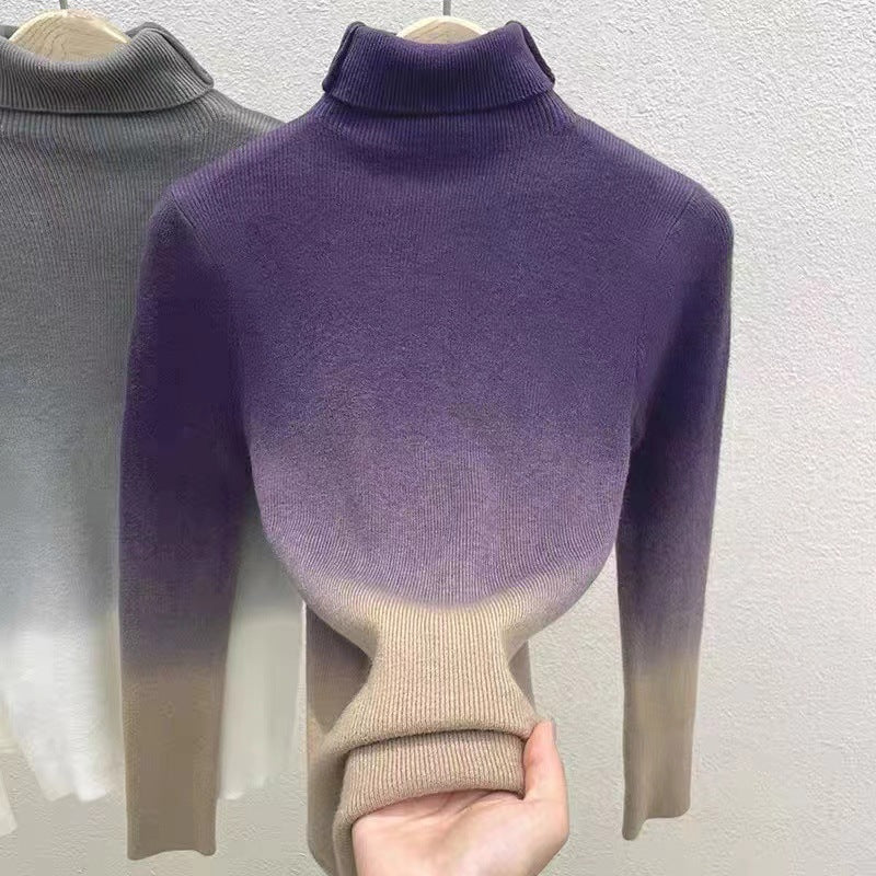 Pull en laine à col roulé de couleur dégradée pour femme, haut français