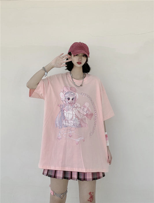 Printed Short-sleeved Soft Girl Loose Student Half-sleeved T-shirt Women