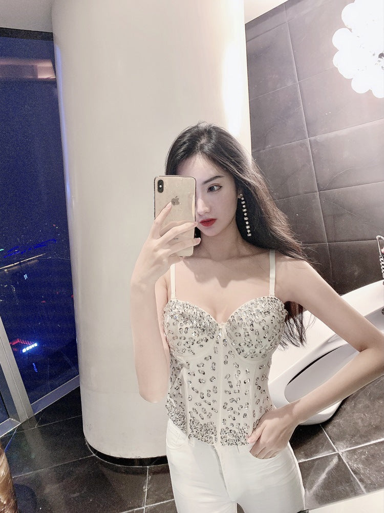 Women's Sexy Off-the-shoulder Sequined Tube Top White Bottoming Bra Inner Match Sleeveless Camisole Women's Outer Wear