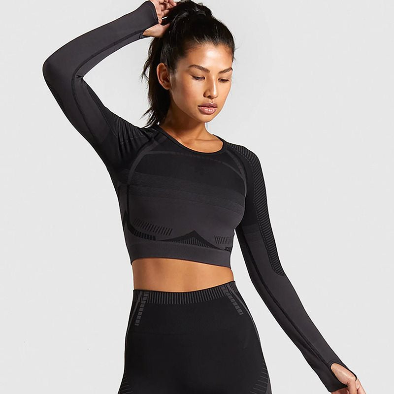 Seamless movement leak tight belly shirt long sleeve