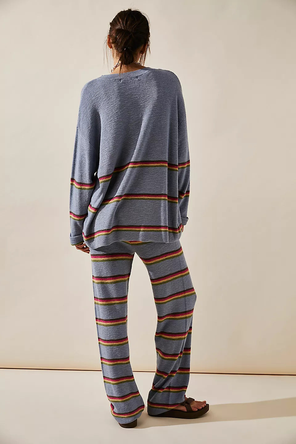 Women's Clothing Temperament Crew Neck Long Sleeve Striped Two-piece Sweater Loose Casual Trousers