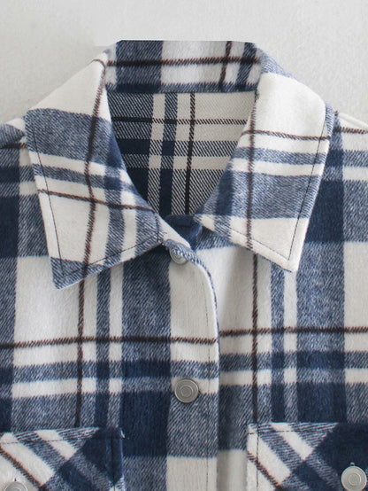 Loose plaid short shirt jacket