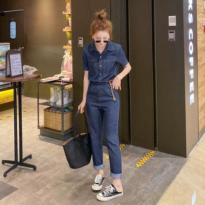 Summer New Short-sleeved Jumpsuit Overall Jeans Clothes Women's Jumpsuit