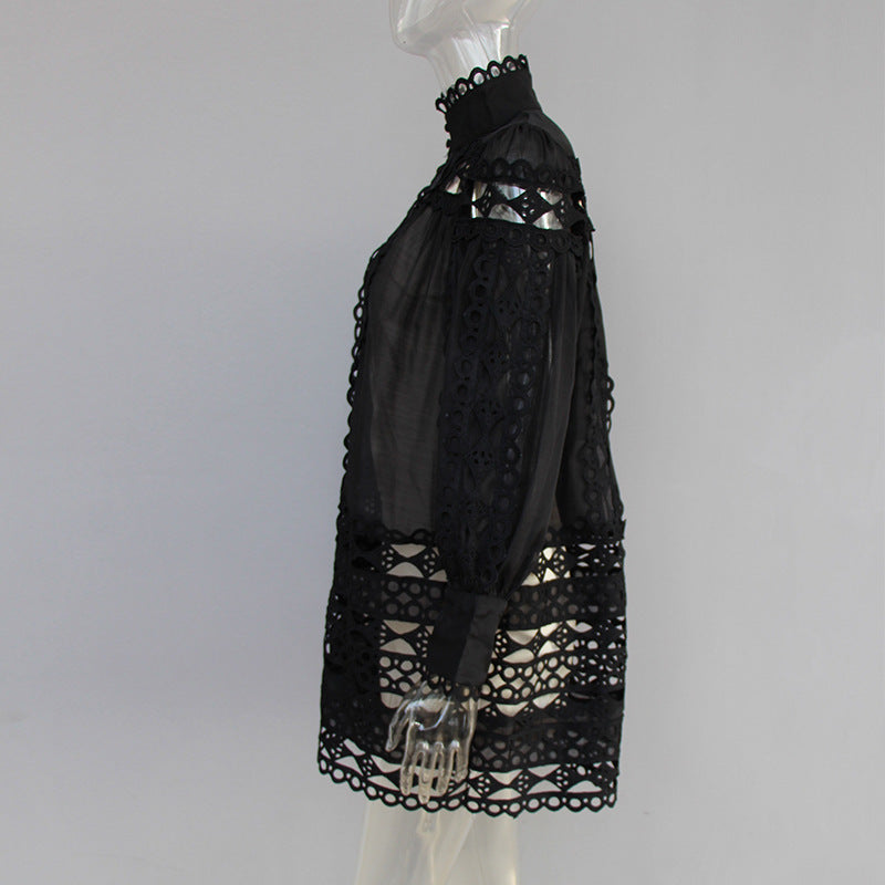 Lantern sleeve openwork dress