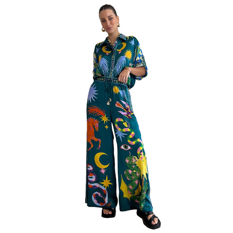 Southeast Asian Style Fashion Printed Casual Suit Two Pieces