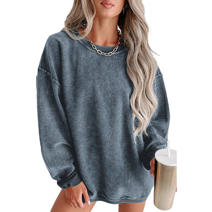 Casual Style Solid Color Pullover Women Thread Knitted Long Sleeve Sweater