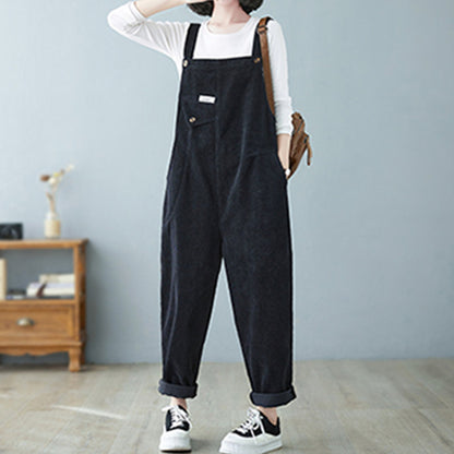 Loose Slimming Harem Suspenders Corduroy Trousers Women