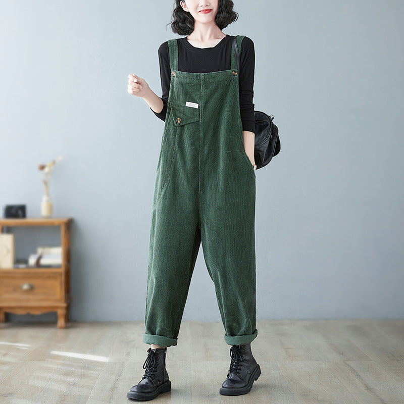 Loose Slimming Harem Suspenders Corduroy Trousers Women