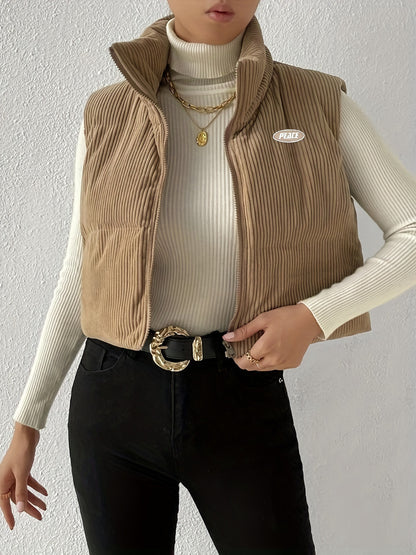 Ropa exterior corta de pana para mujer, chaleco acolchado de algodón grueso, otoño e invierno, nuevo