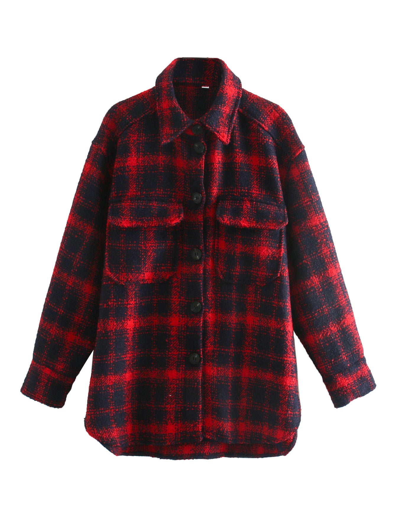 Plaid lapel jacket loose casual mid-length