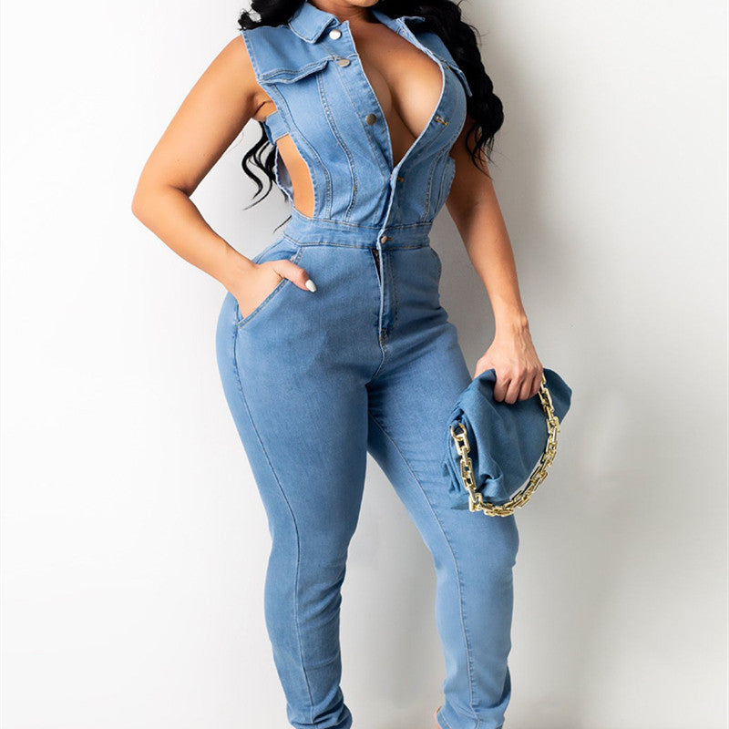 Women's Fashion Denim Slim Fit Bodysuit