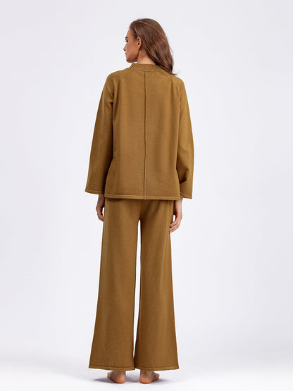 Solid Color Pullover Sweater Two-piece Slit Knitted Wide-leg Pants