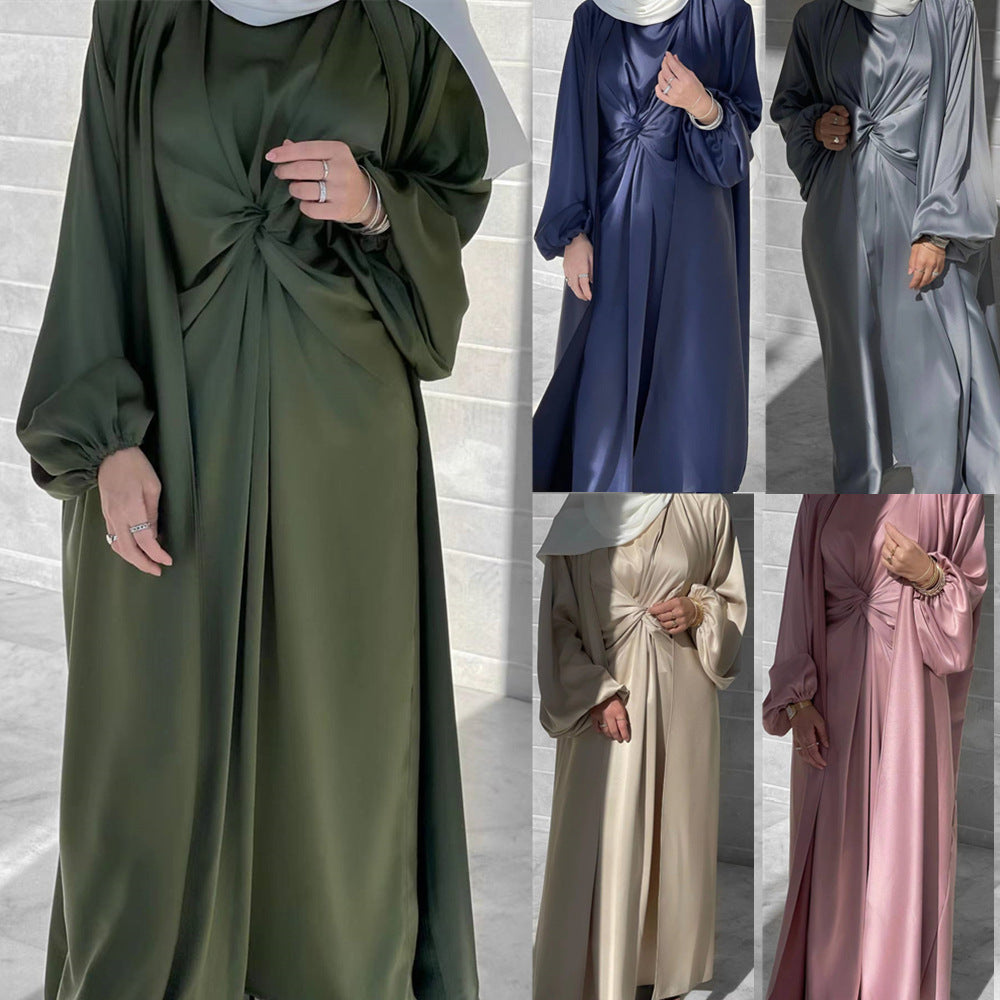 Turquie Dubaï Mode Couleur Unie Ensemble Deux Pièces Robe Cardigan Costume