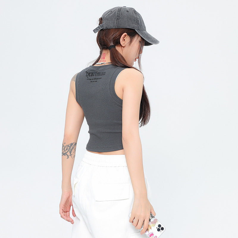 Cropped Camisole Slim Fit Slimming Letters Vest For Women