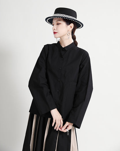 Dark Style Special-interest Design Front And Back Open Button Shirt Loose Long Sleeve Top