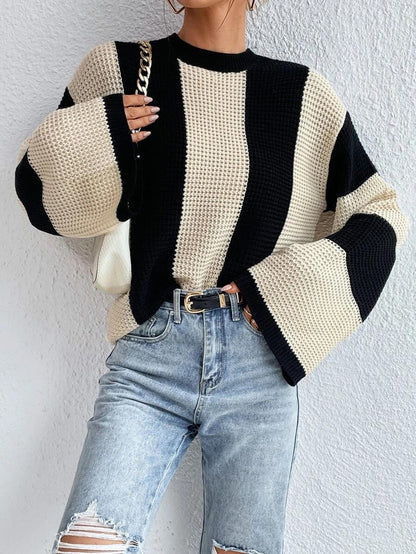 Women's Round Neck Striped Knitted Sweater