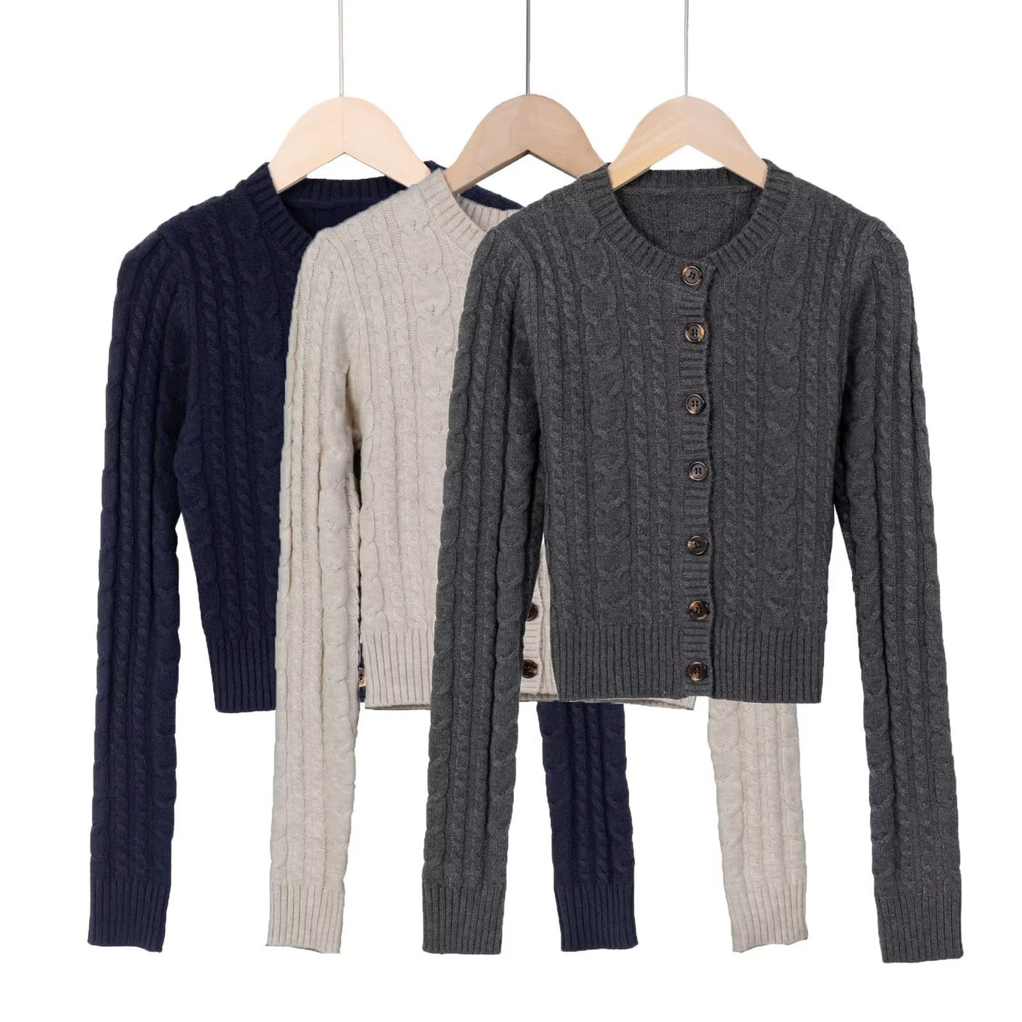 Women's American-style Retro Button Twist Long-sleeved Sweater