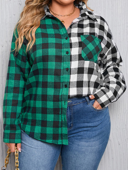 Plaid Patchwork Leisure Versatile Contrast Color Shirt Coat