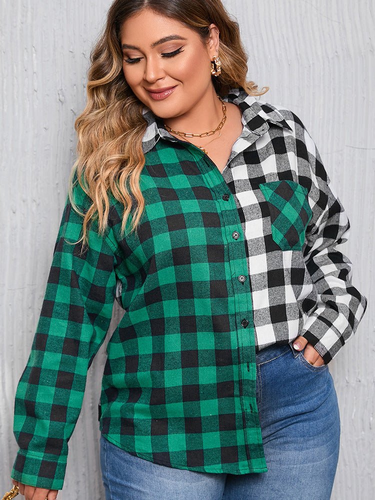 Plaid Patchwork Leisure Versatile Contrast Color Shirt Coat