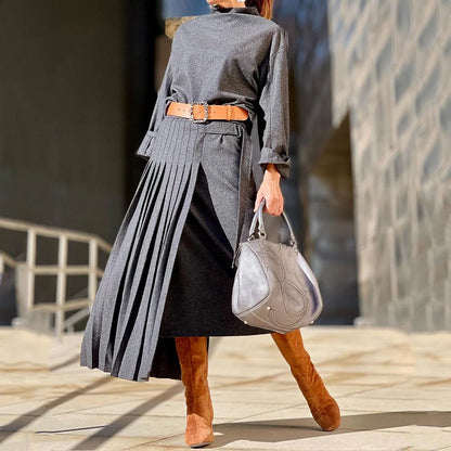 Traje de mujer otoño nuevo conjunto de dos piezas vestido suelto de Color sólido de manga larga