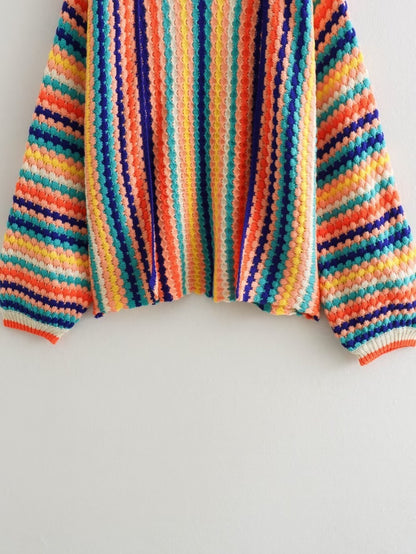 Otoño nuevo Rainbow Bar Cardigan manga larga ancho Songou Meibo suéter abrigo