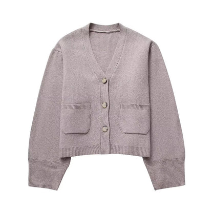 Women's Fashion V-neck Single-row Button Knitted Cardigan Jacket