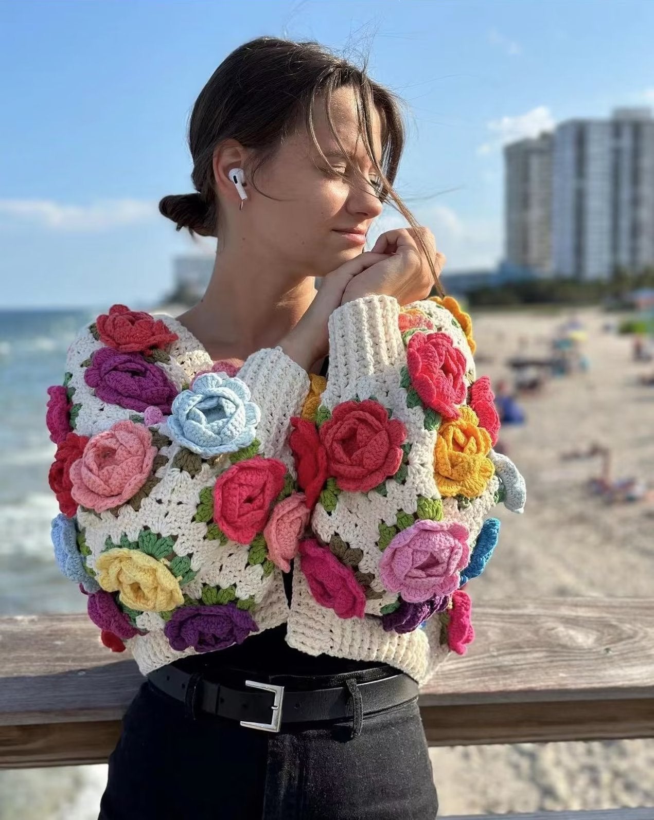 Niche Heavy Industry Manual Flower Cutout Crochet Coat Sweater Women's Sweater