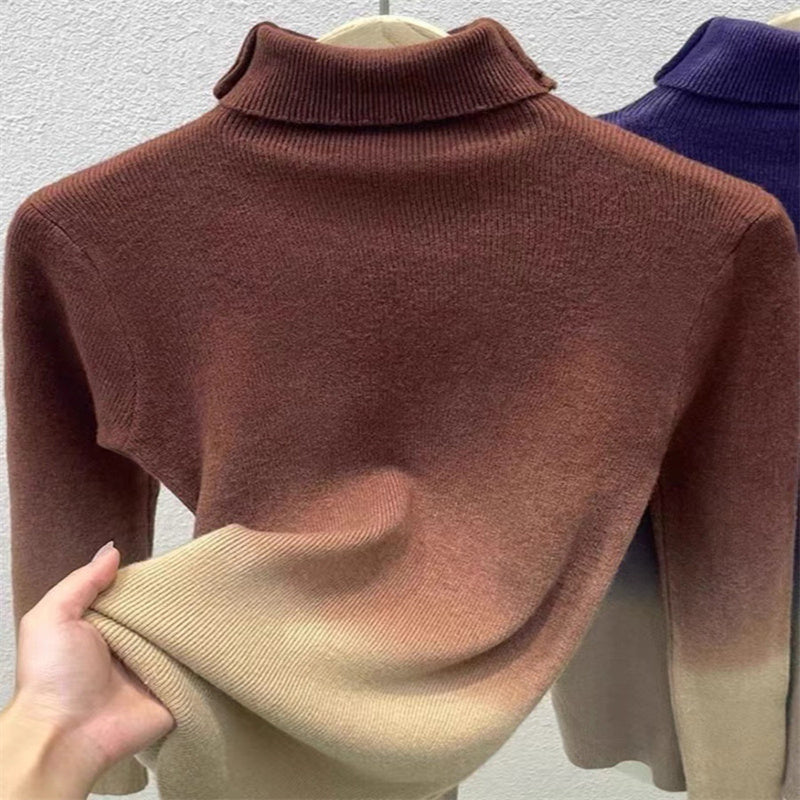 Pull en laine à col roulé de couleur dégradée pour femme, haut français