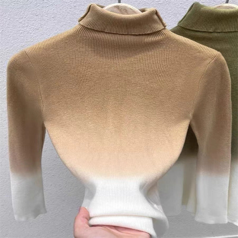 Pull en laine à col roulé de couleur dégradée pour femme, haut français