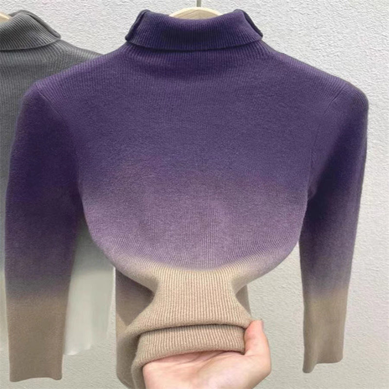 Pull en laine à col roulé de couleur dégradée pour femme, haut français